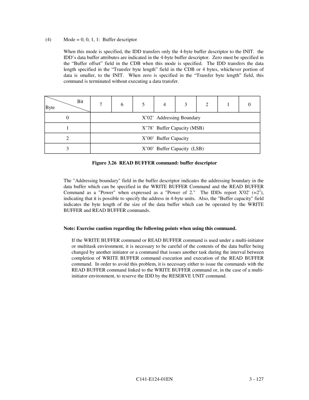 Fujitsu MAN3184, MAN3367, MAN3735 SERIES DISK DRIVES specifications Read Buffer command buffer descriptor 