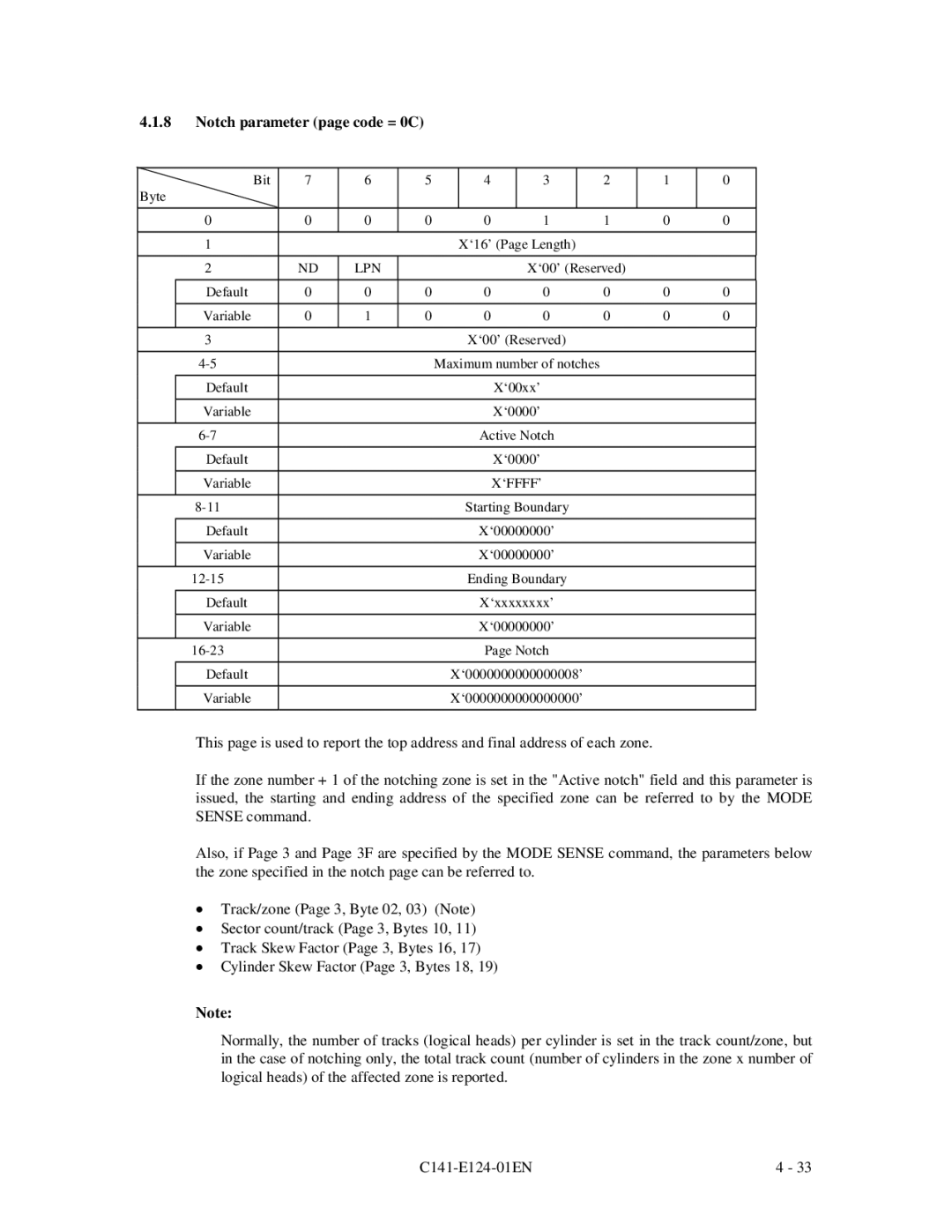 Fujitsu MAN3184, MAN3367, MAN3735 SERIES DISK DRIVES specifications Notch parameter page code = 0C, Lpn 