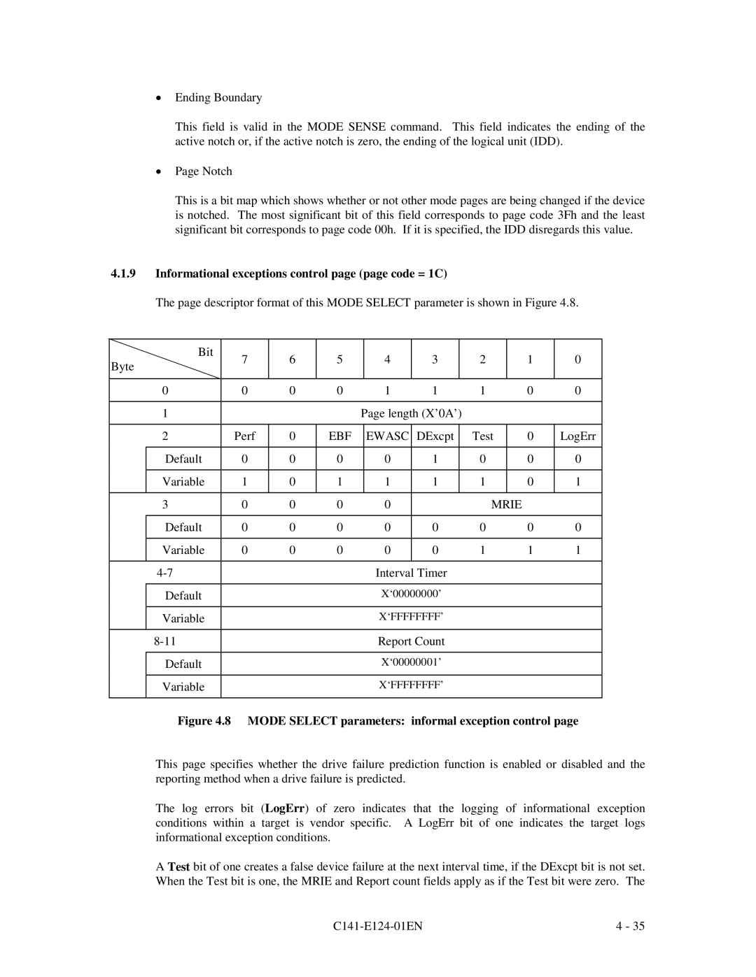 Fujitsu MAN3735, MAN3367, MAN3184 specifications Informational exceptions control page page code = 1C, EBF Ewasc, Mrie 