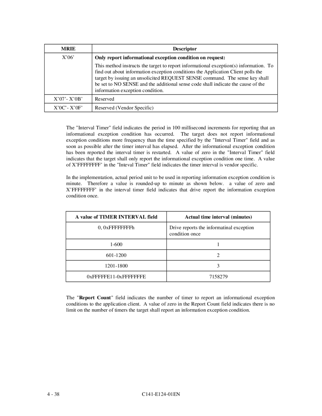 Fujitsu MAN3367, MAN3735, MAN3184 specifications Only report informational exception condition on request 