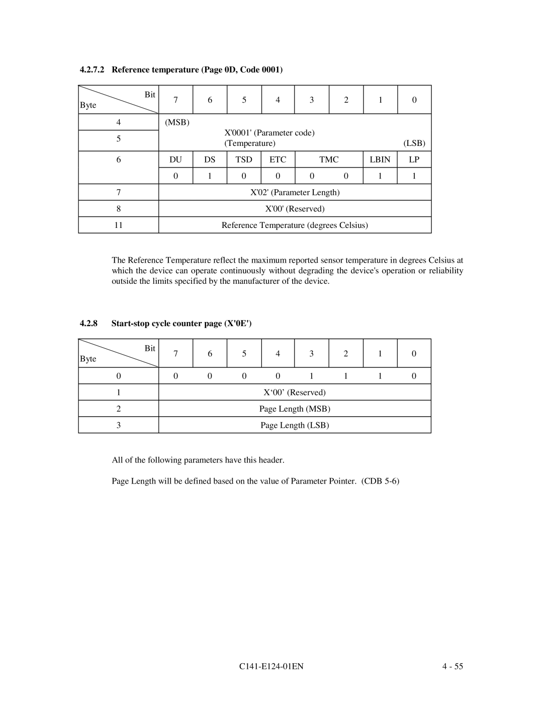 Fujitsu MAN3735, MAN3367, MAN3184 specifications Reference temperature Page 0D, Code, Start-stop cycle counter page X0E 