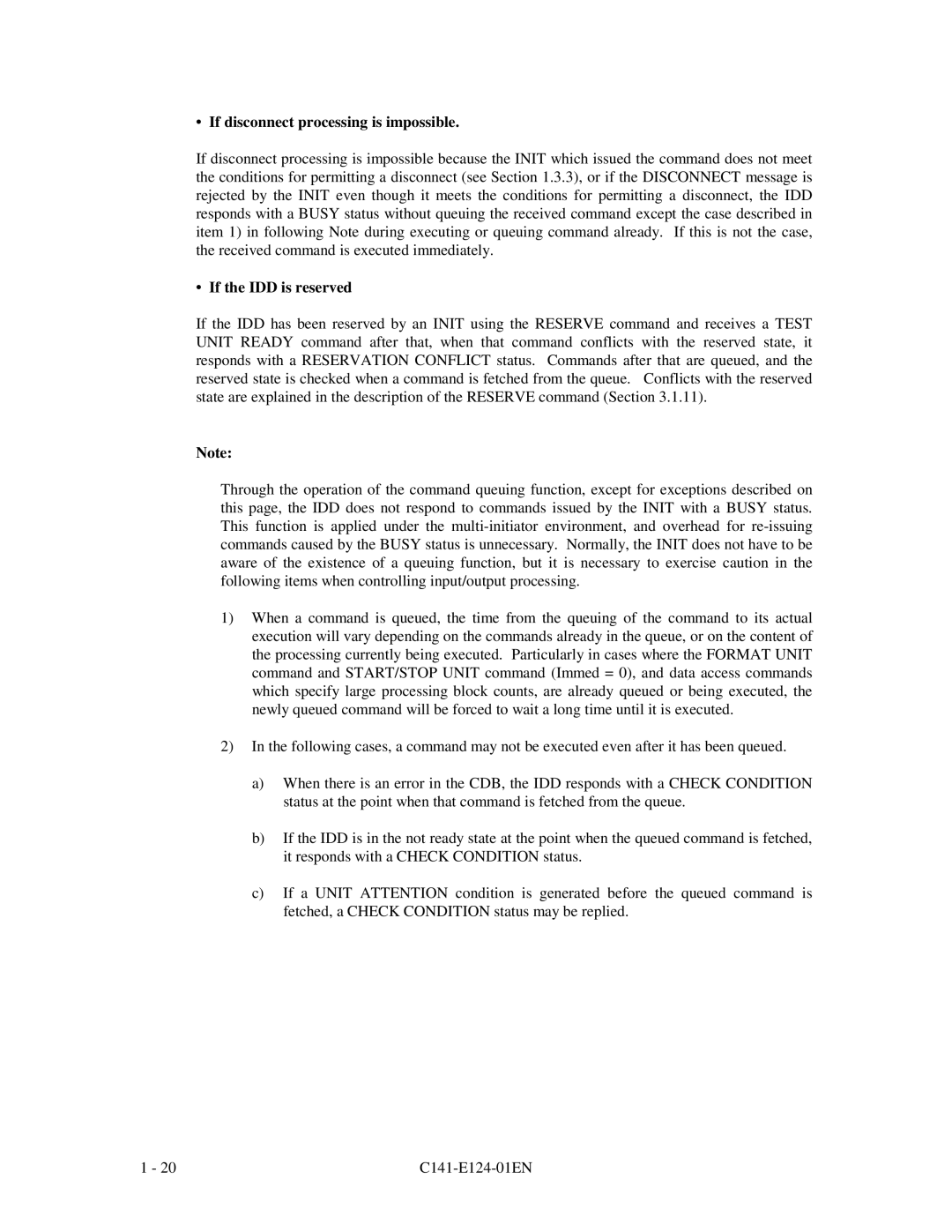 Fujitsu MAN3367, MAN3735, MAN3184 specifications If disconnect processing is impossible, If the IDD is reserved 