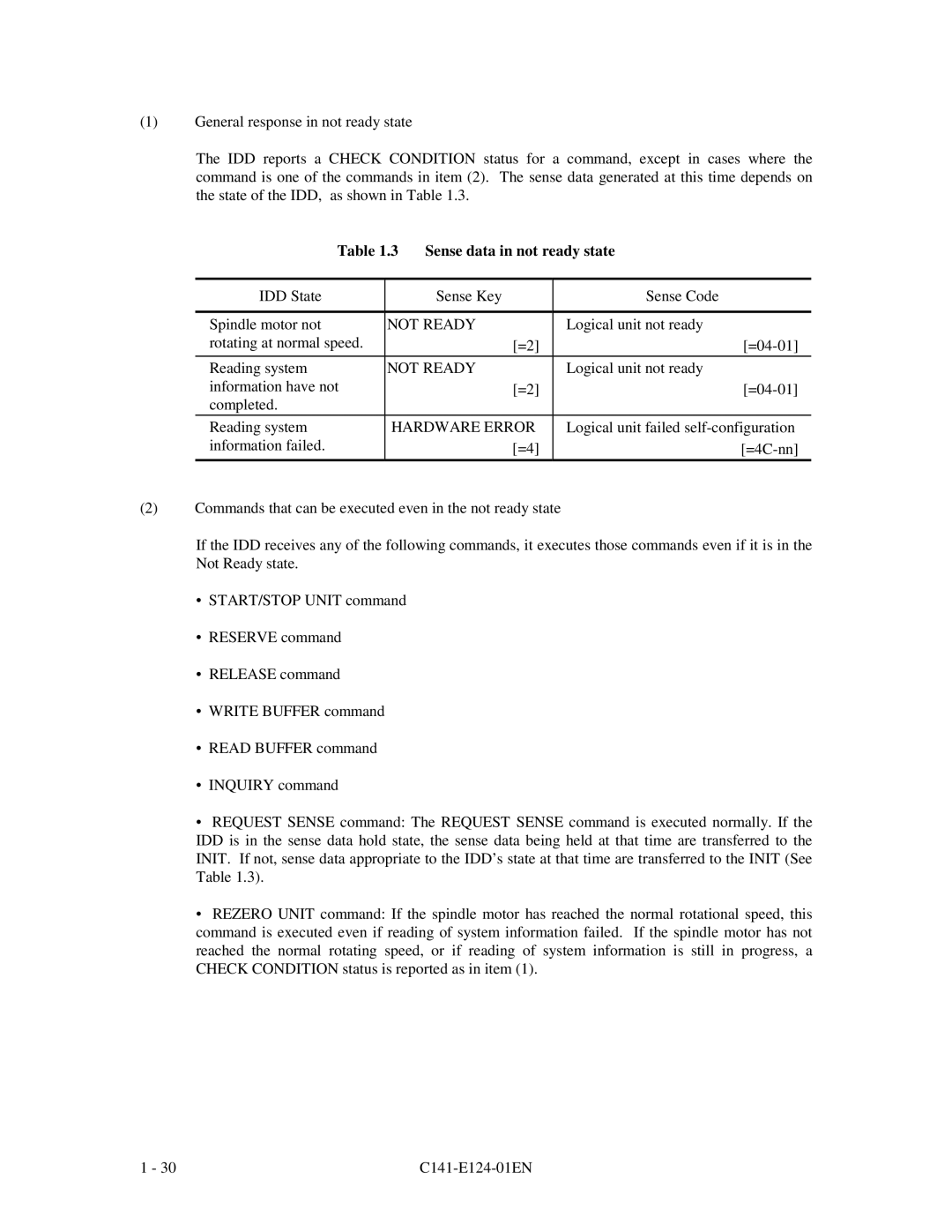 Fujitsu MAN3184, MAN3367, MAN3735 specifications Sense data in not ready state, Not Ready, Hardware Error 