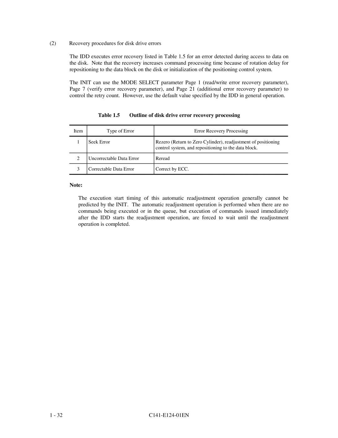 Fujitsu MAN3367, MAN3735, MAN3184 specifications Outline of disk drive error recovery processing 