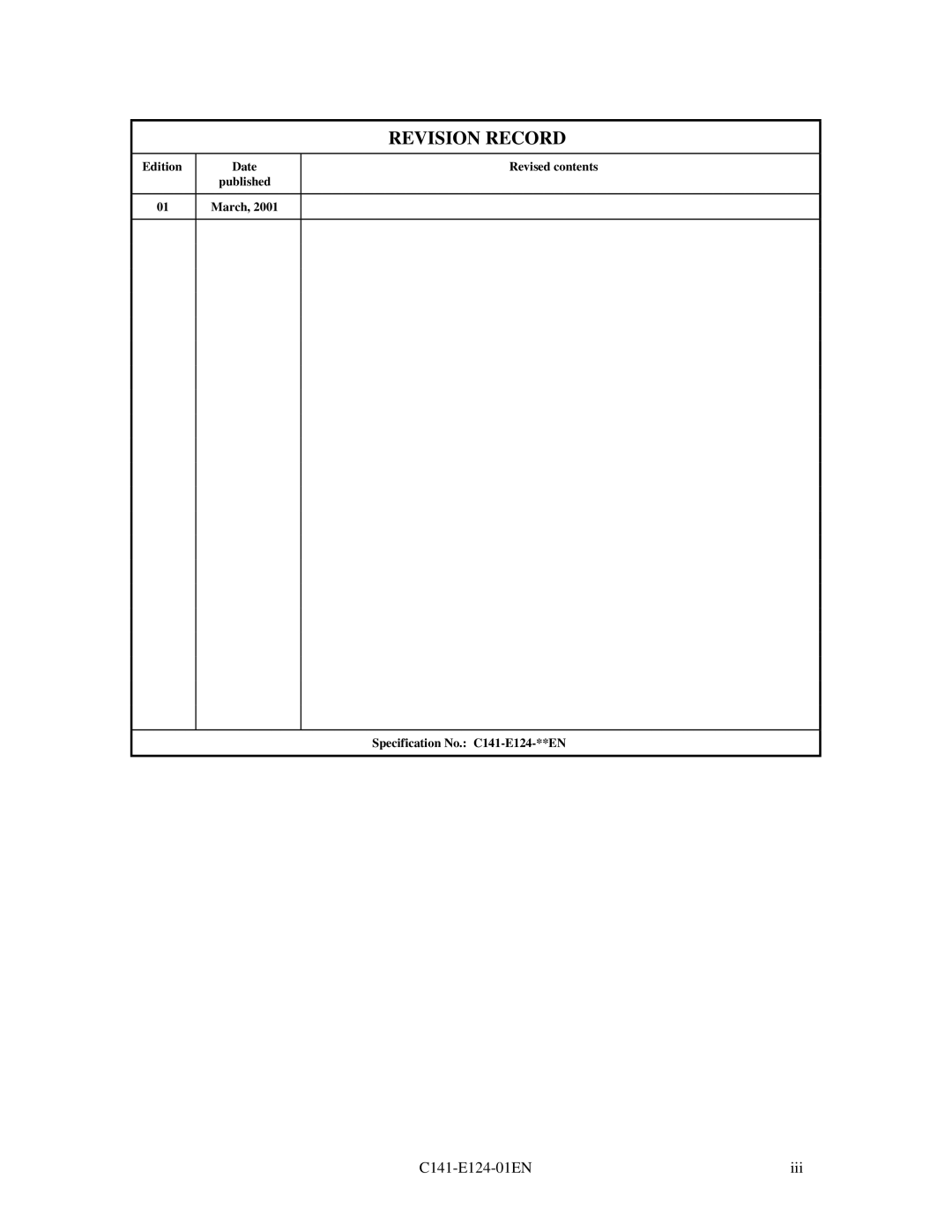 Fujitsu MAN3184, MAN3367, MAN3735 SERIES DISK DRIVES specifications Revision Record 