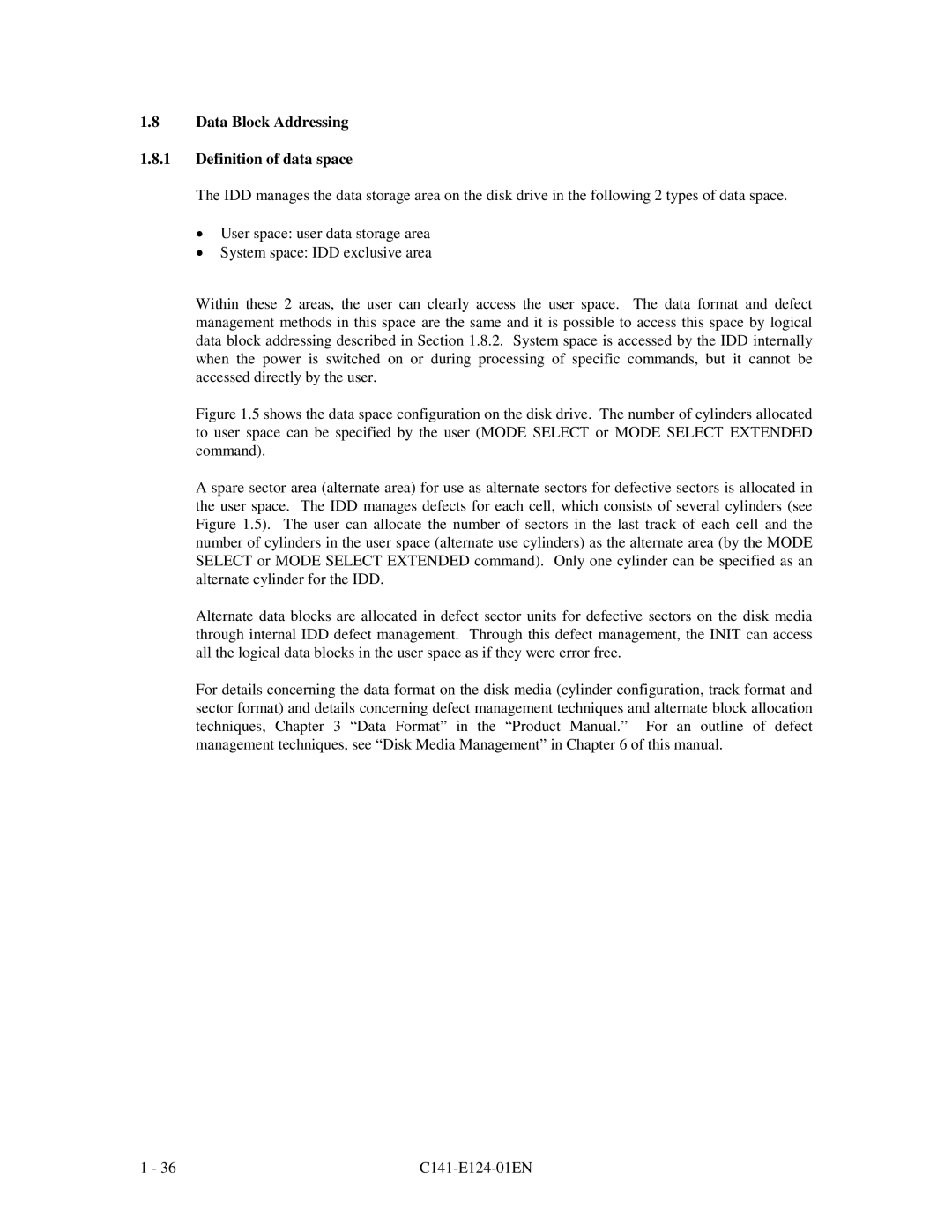 Fujitsu MAN3367, MAN3735, MAN3184 specifications Data Block Addressing Definition of data space 