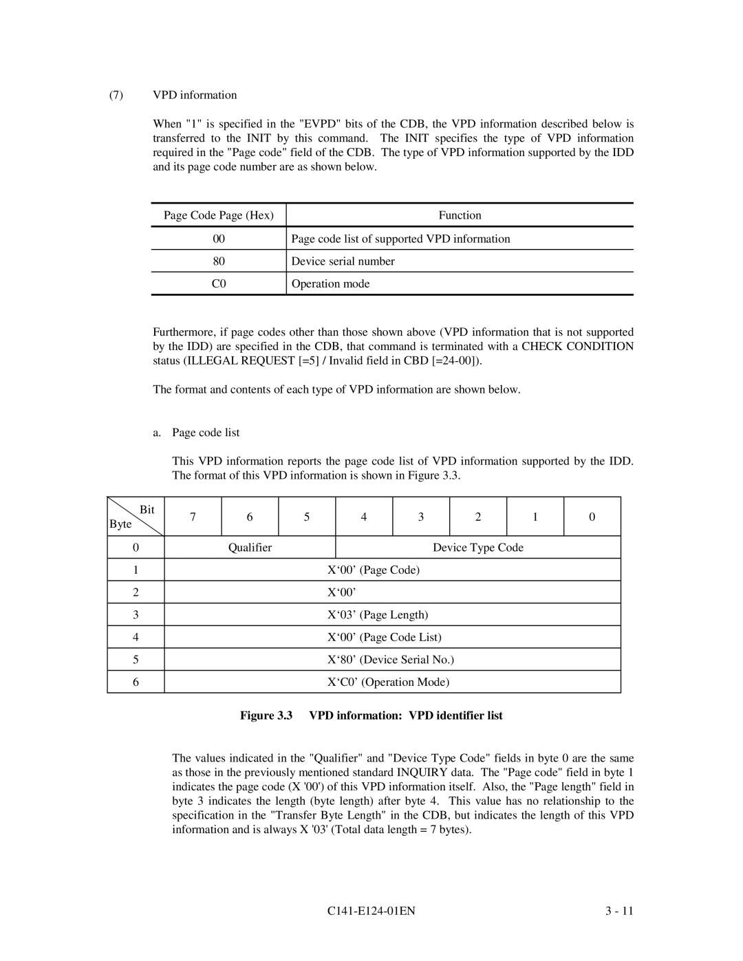 Fujitsu MAN3184, MAN3367, MAN3735 SERIES DISK DRIVES specifications VPD information VPD identifier list 