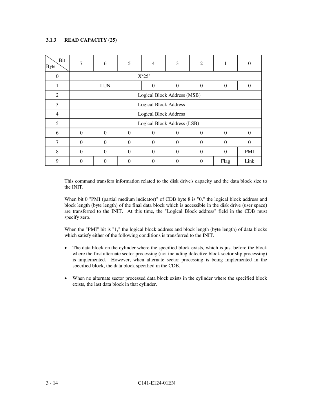 Fujitsu MAN3184, MAN3367, MAN3735 SERIES DISK DRIVES specifications Read Capacity, Pmi 