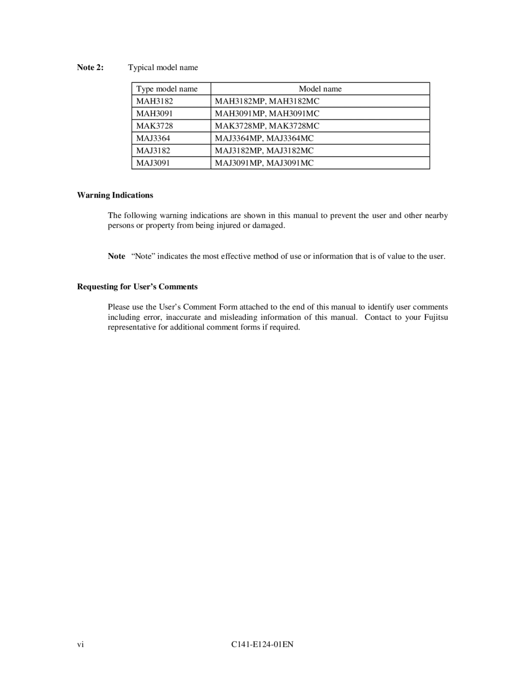 Fujitsu MAN3184, MAN3367, MAN3735 SERIES DISK DRIVES specifications Requesting for User’s Comments 