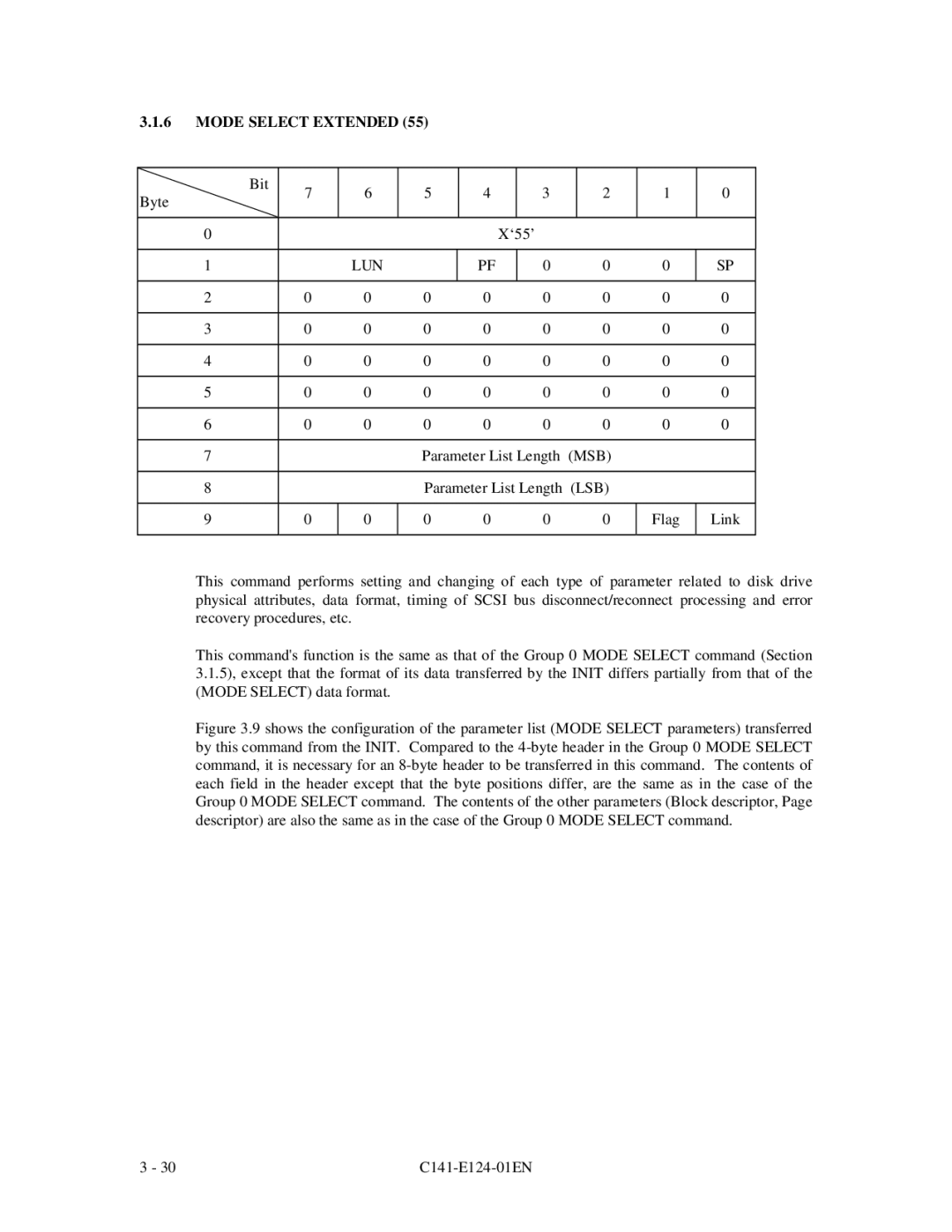 Fujitsu MAN3184, MAN3367, MAN3735 SERIES DISK DRIVES specifications Mode Select Extended, Lun 