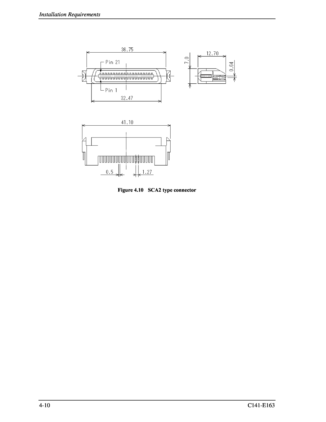 Fujitsu MAP3147FC, MAP3735FC manual Installation Requirements, 4-10, C141-E163, 10 SCA2 type connector 