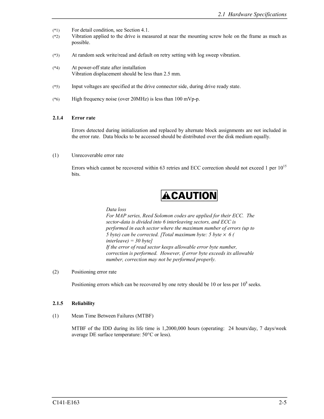 Fujitsu MAP3735FC, MAP3147FC manual Error rate, Reliability 