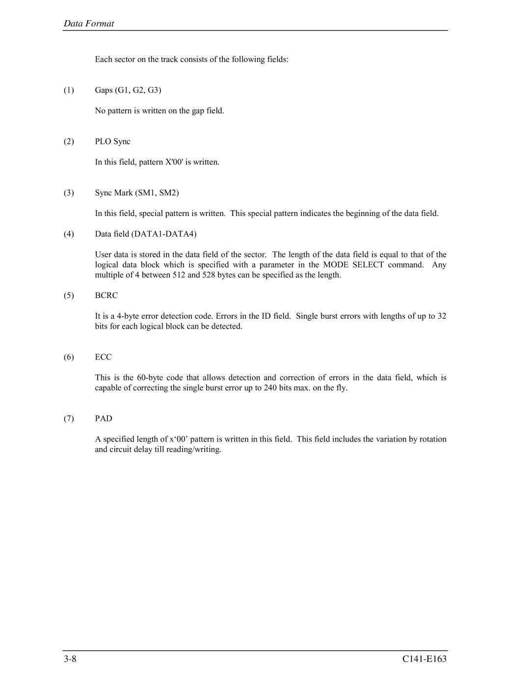 Fujitsu MAP3147FC, MAP3735FC manual Data Format 