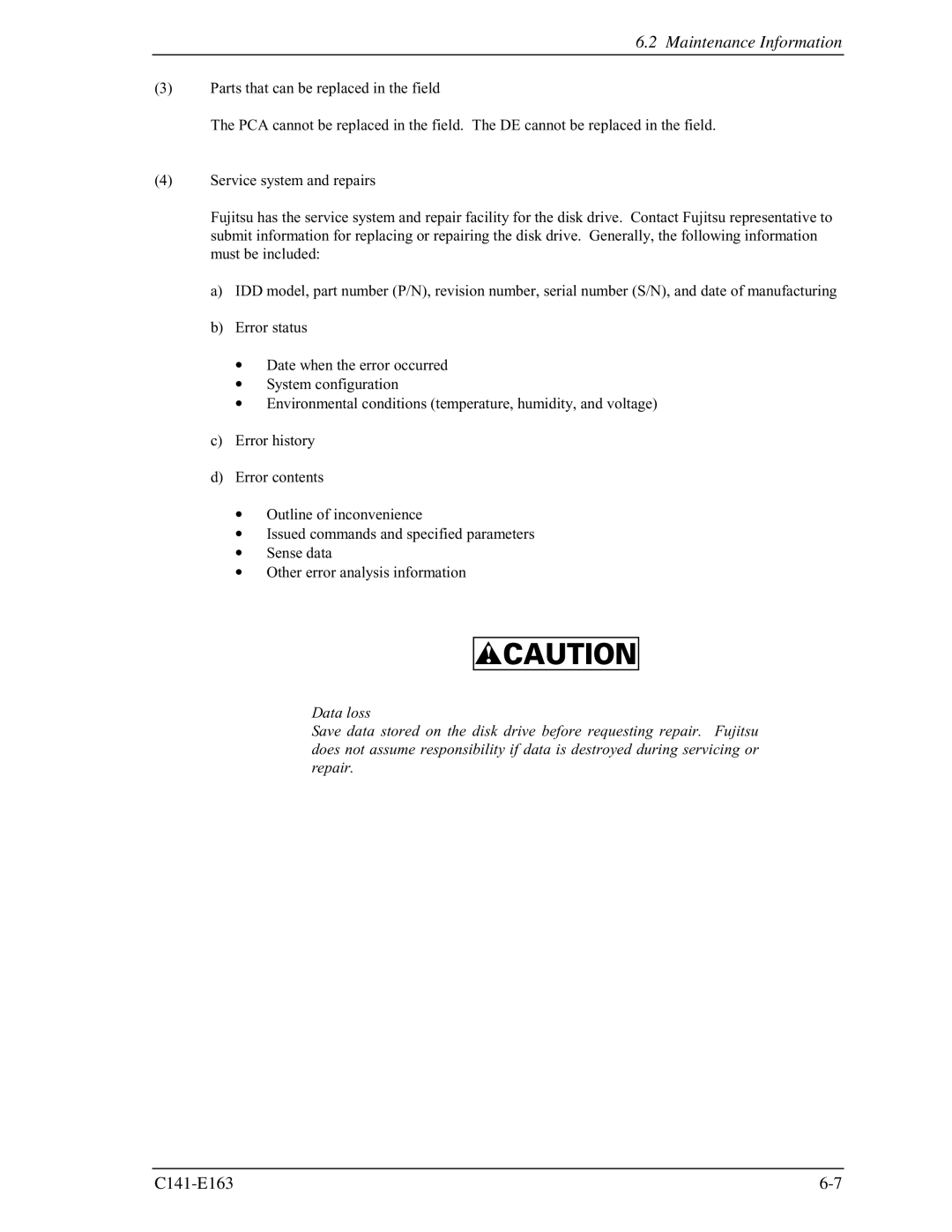 Fujitsu MAP3735FC, MAP3147FC manual Maintenance Information 