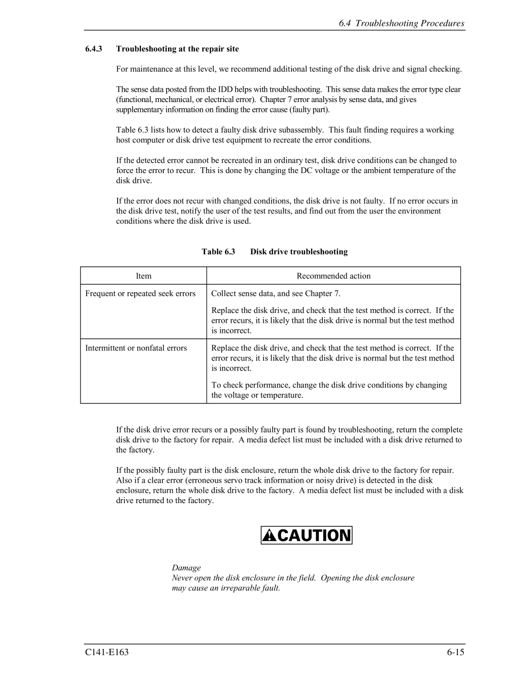 Fujitsu MAP3735FC, MAP3147FC manual Troubleshooting at the repair site, Disk drive troubleshooting 