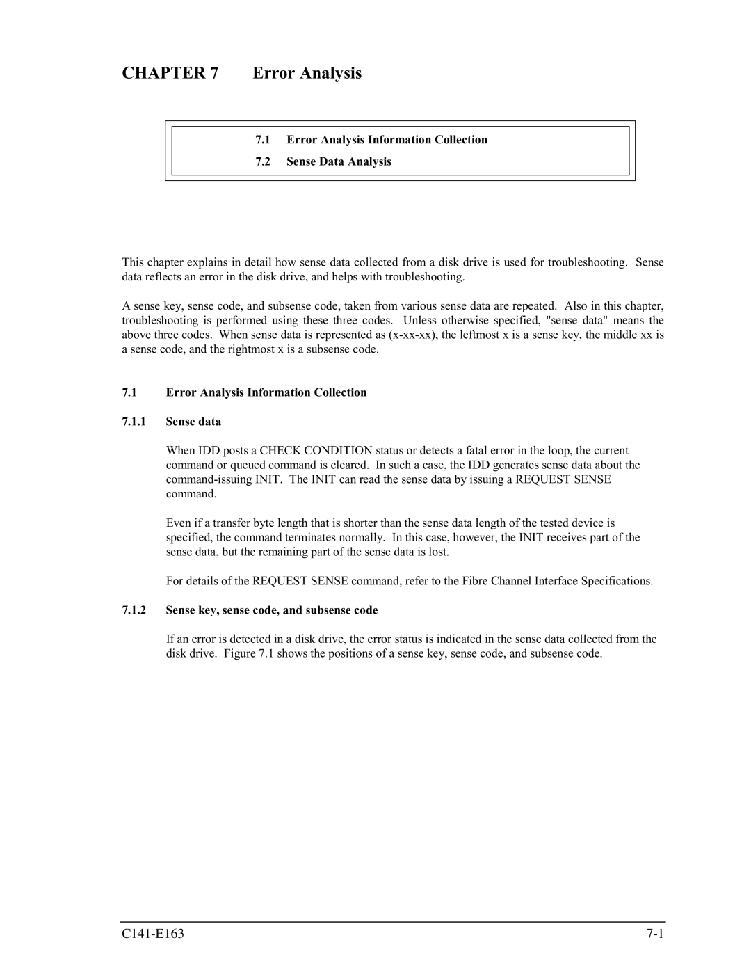 Fujitsu MAP3735FC Error Analysis Information Collection Sense Data Analysis, Sense key, sense code, and subsense code 