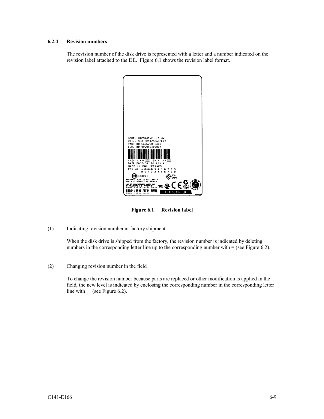 Fujitsu MAP3147NC/NP, MAP3735NC/NP, MAP3367NC/NP manual Revision numbers, Revision label 