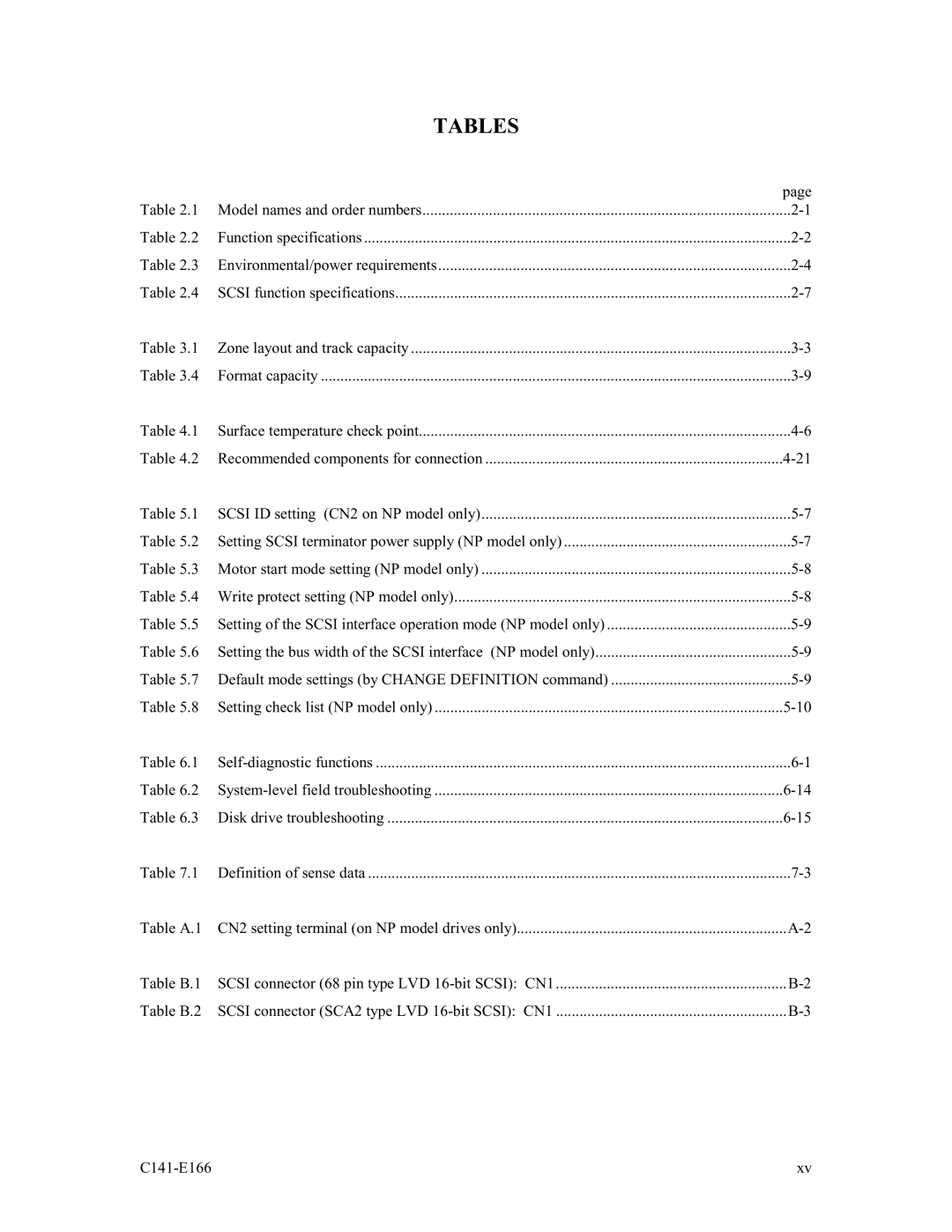 Fujitsu MAP3367NC/NP, MAP3147NC/NP, MAP3735NC/NP manual Tables 