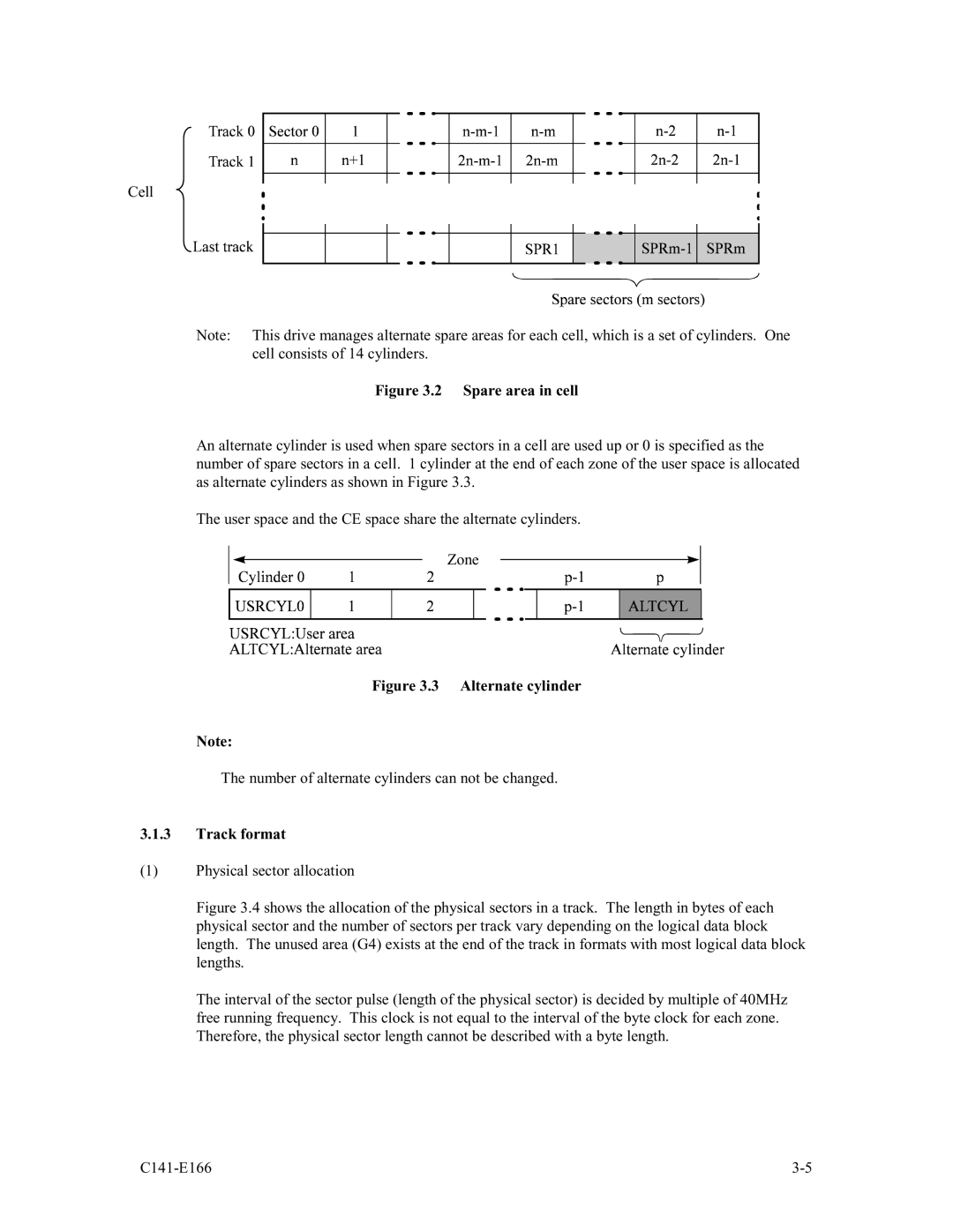 Fujitsu MAP3367NC/NP, MAP3147NC/NP, MAP3735NC/NP manual Spare area in cell, Track format 