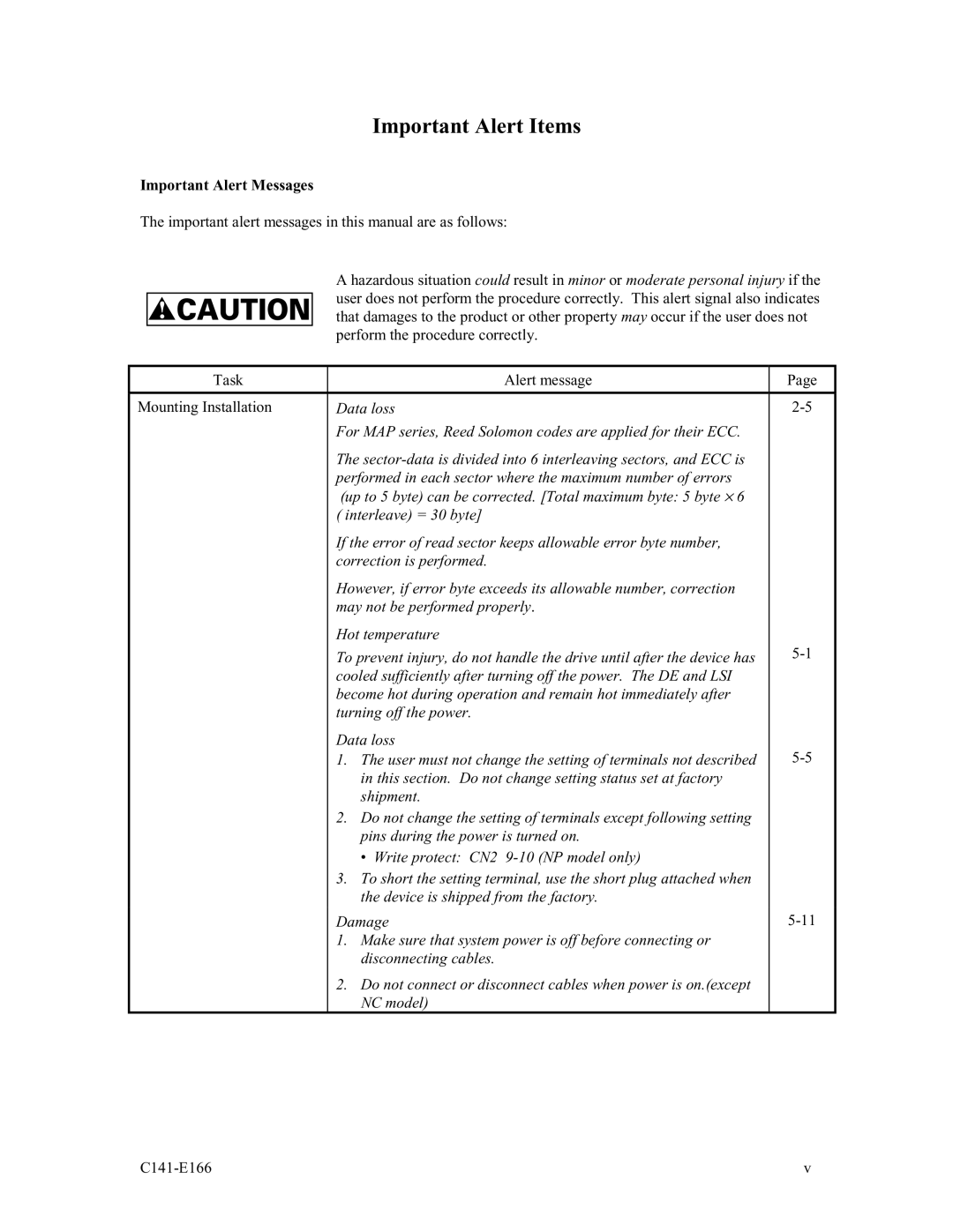 Fujitsu MAP3735NC/NP, MAP3147NC/NP, MAP3367NC/NP manual Important Alert Items, Important Alert Messages 