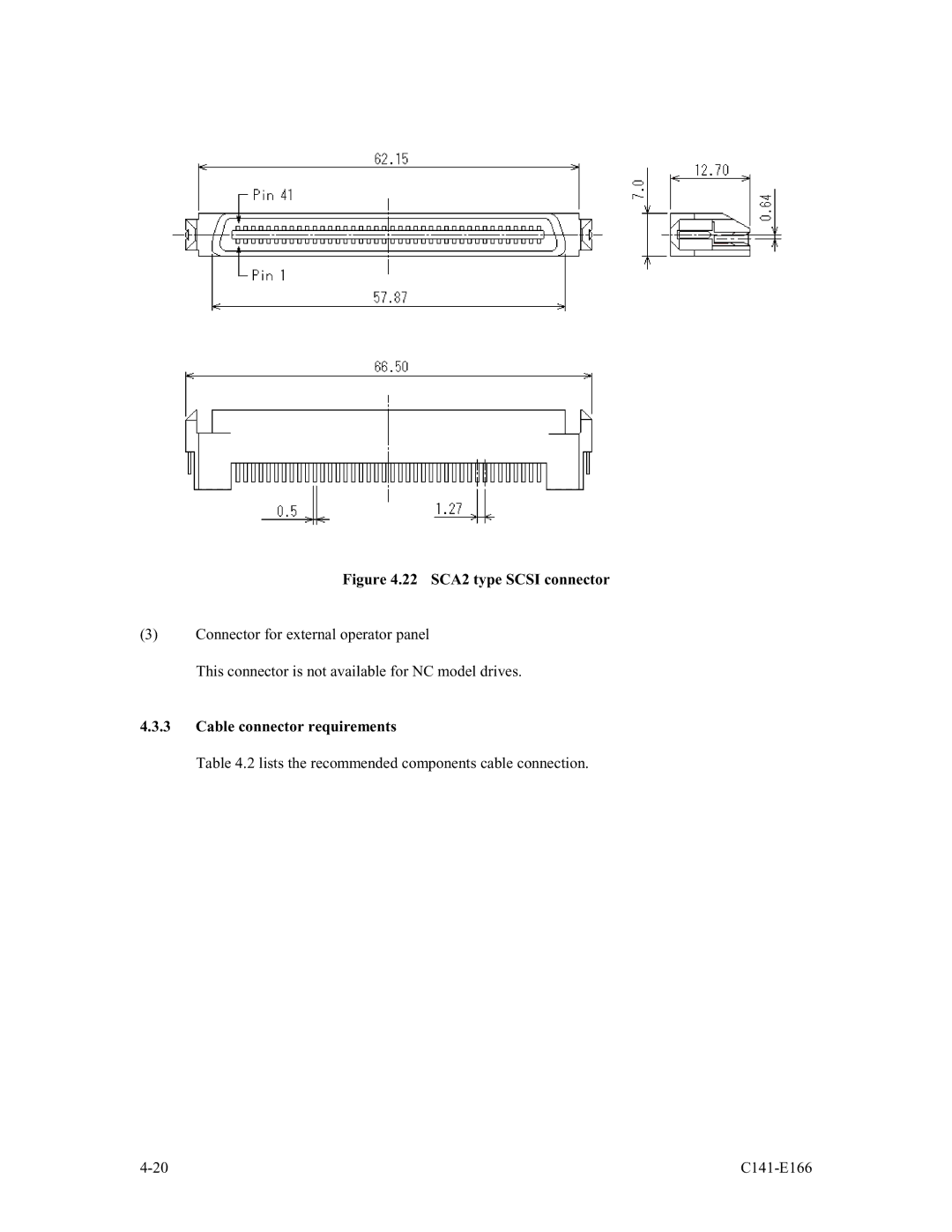 Fujitsu MAP3147NC/NP, MAP3735NC/NP, MAP3367NC/NP manual 22 SCA2 type Scsi connector, Cable connector requirements 