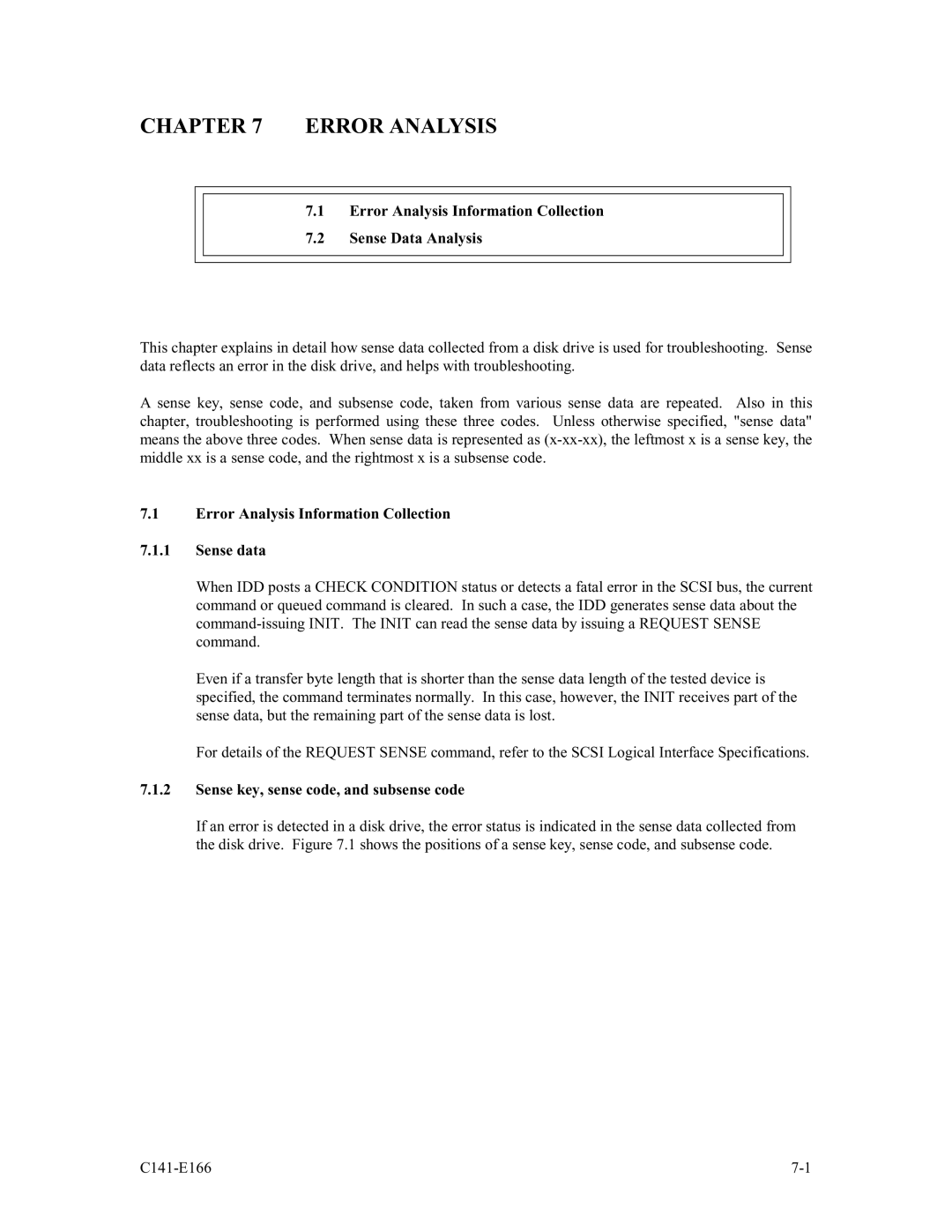 Fujitsu MAP3367NC Error Analysis Information Collection Sense Data Analysis, Sense key, sense code, and subsense code 