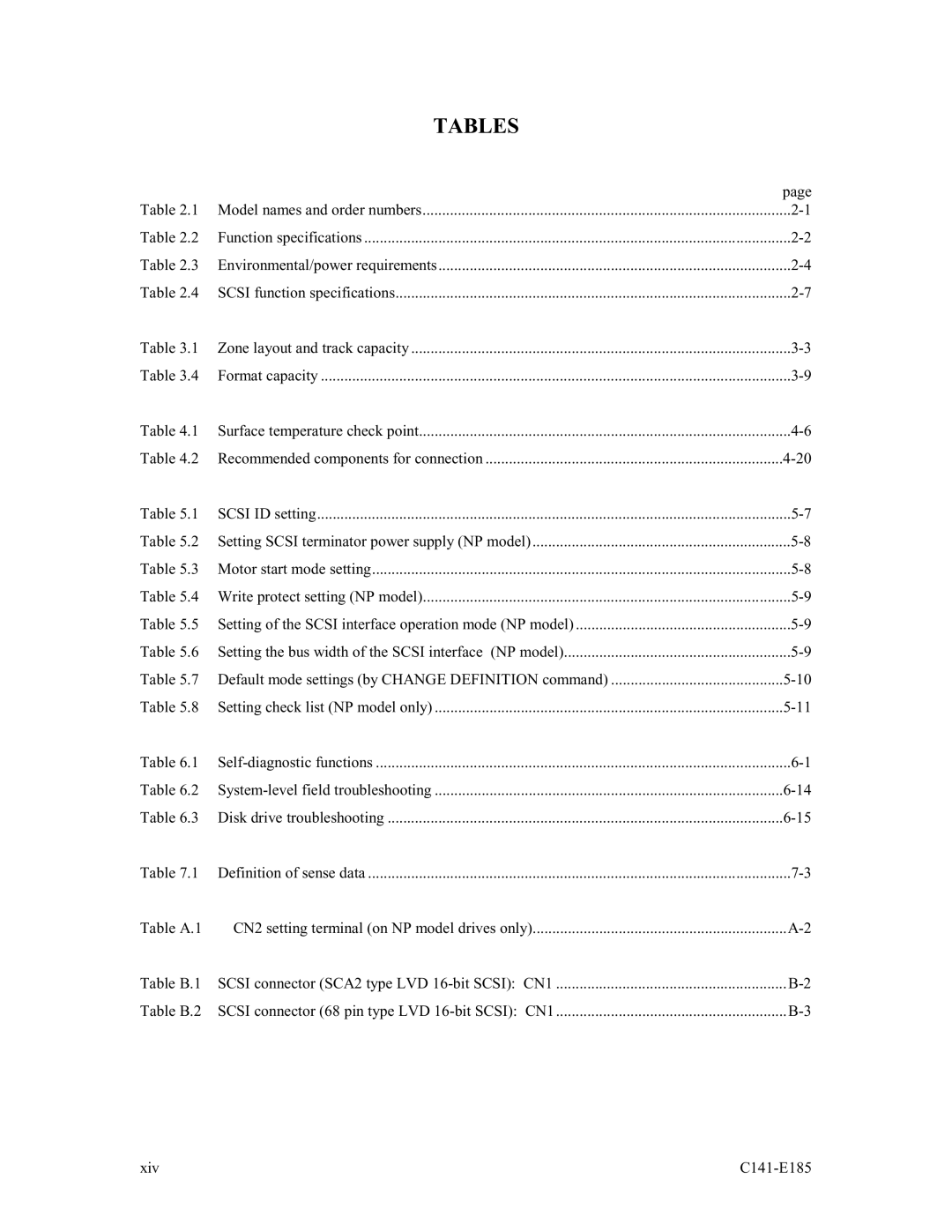 Fujitsu MAS3367NC/NP, MAS3184NC/NP, MAS3735NC/NP manual Tables 