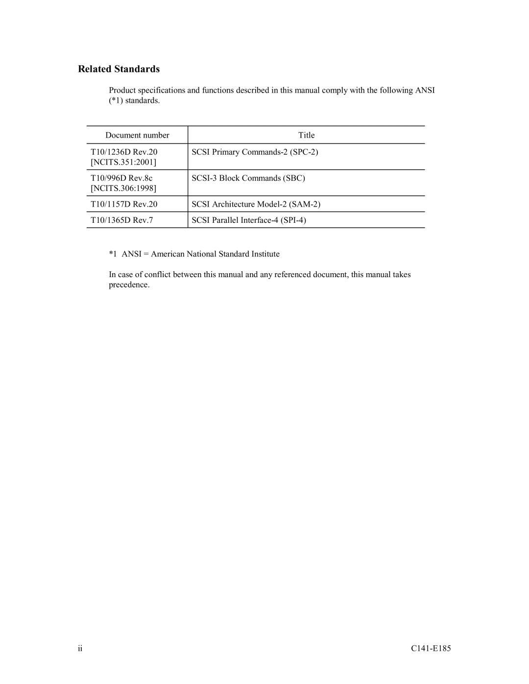 Fujitsu MAS3367NC/NP, MAS3184NC/NP, MAS3735NC/NP manual Related Standards 