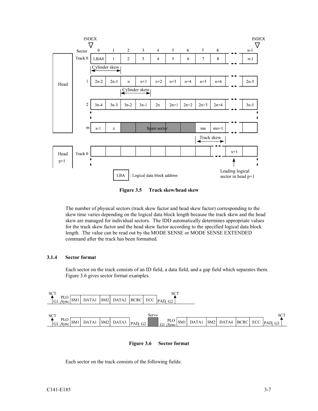 Fujitsu MAS3735NC/NP, MAS3184NC/NP, MAS3367NC/NP manual Track skew/head skew, Sector format 