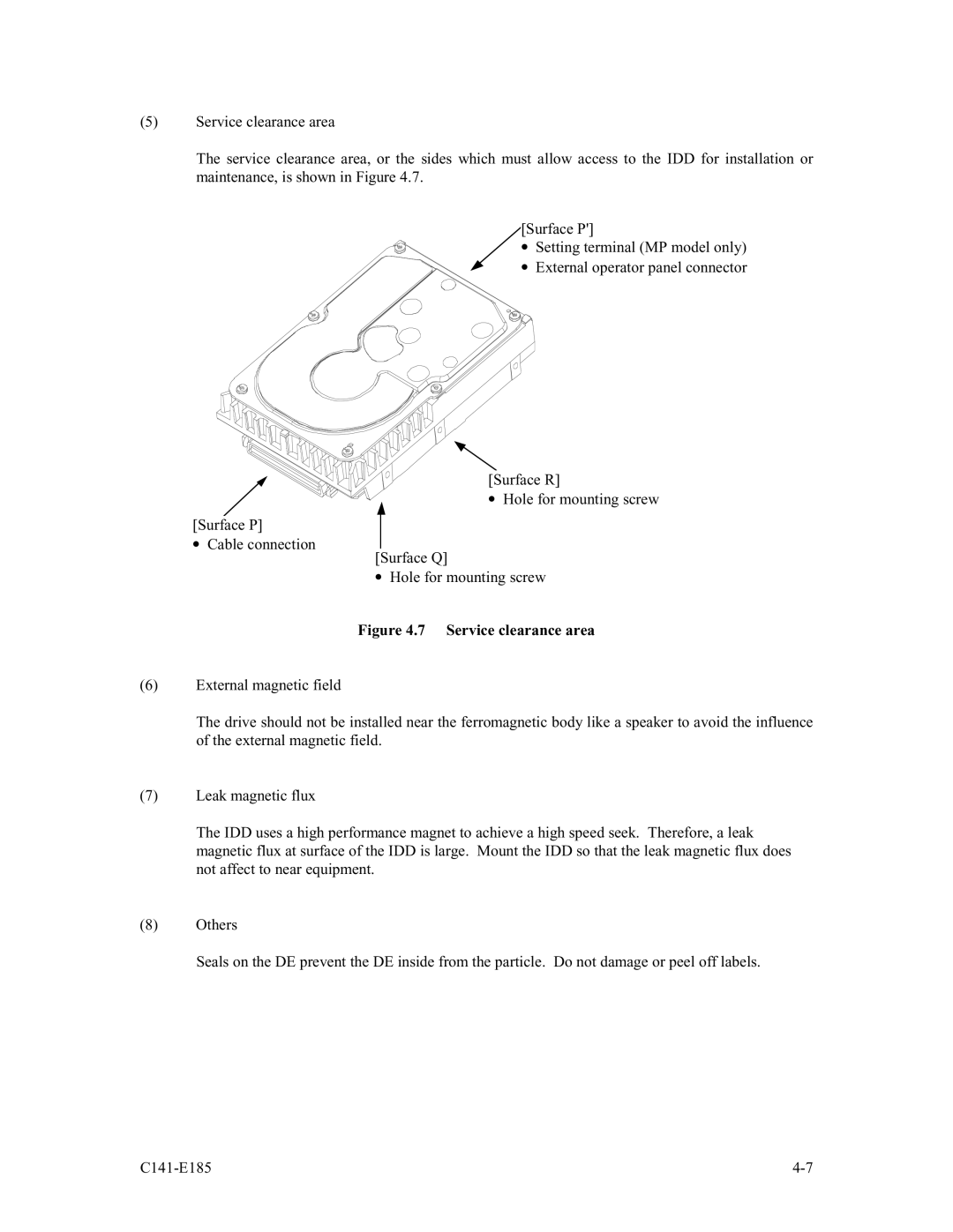 Fujitsu MAS3184NC/NP, MAS3367NC/NP, MAS3735NC/NP manual Service clearance area 