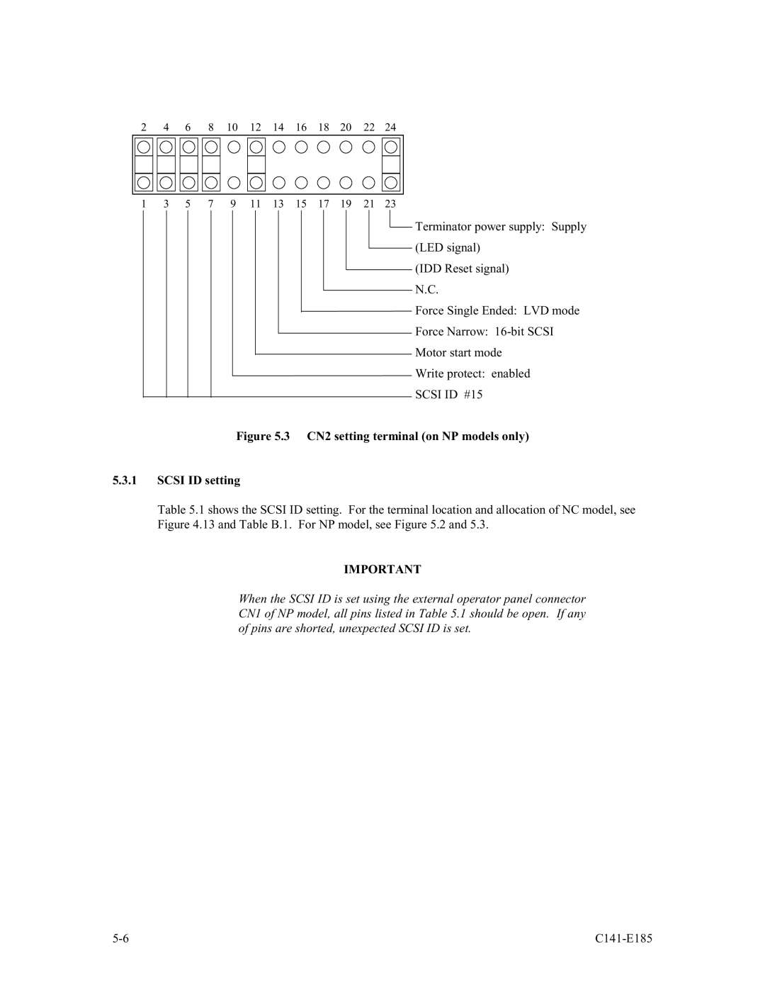 Fujitsu MAS3184NC/NP, MAS3367NC/NP, MAS3735NC/NP manual Scsi ID #15, CN2 setting terminal on NP models only Scsi ID setting 