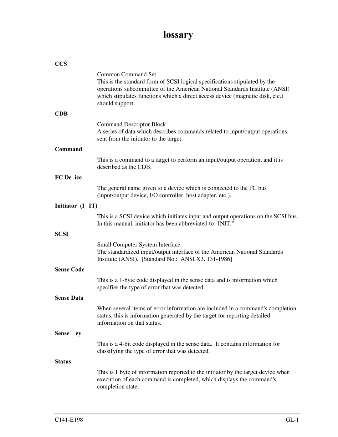 Fujitsu MAS3735FC, MAS3367FC manual Glossary 