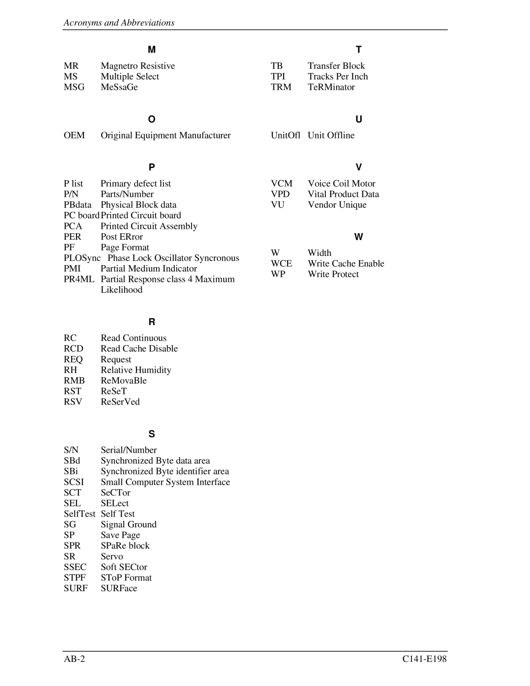 Fujitsu MAS3367FC, MAS3735FC manual Acronyms and Abbreviations, Rsv 