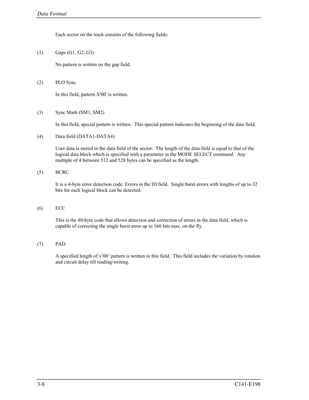 Fujitsu MAS3367FC, MAS3735FC manual Data Format 