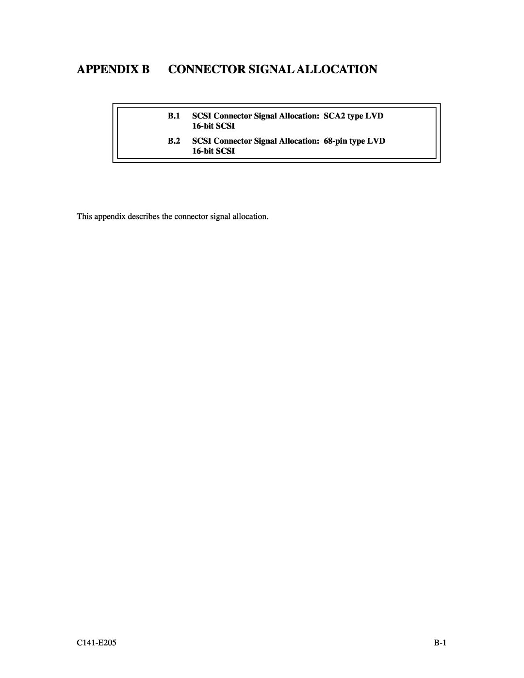Fujitsu MAU3036NC/NP, MAU3073NC/NP, MAU3147NC/NP manual Appendix B Connector Signal Allocation 
