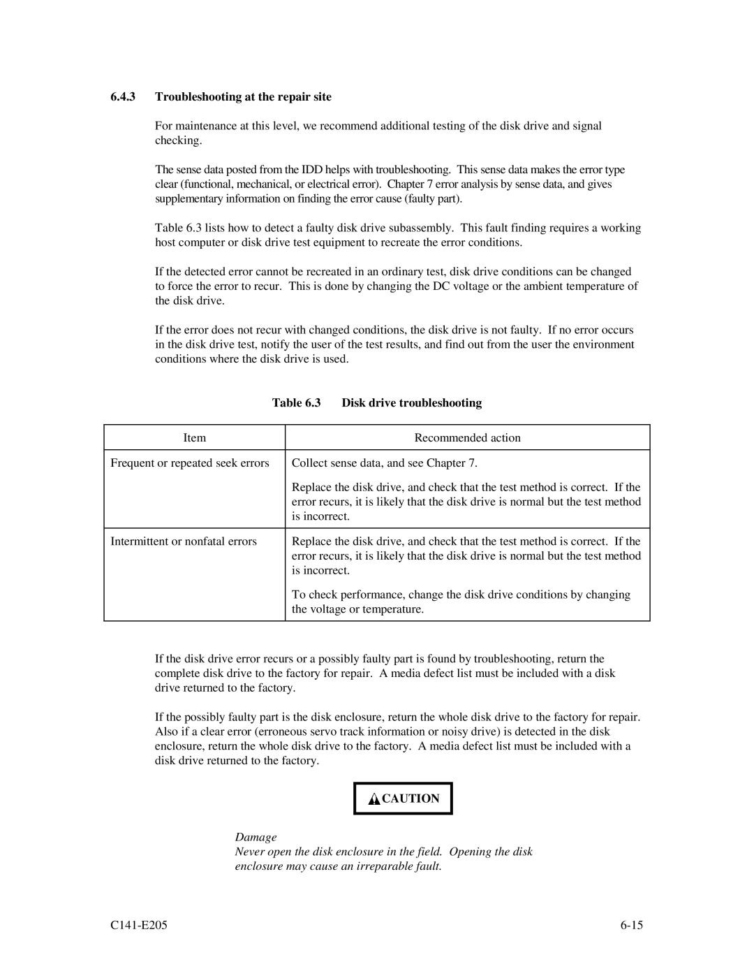 Fujitsu MAU3073NC/NP, MAU3147NC/NP, MAU3036NC/NP manual Troubleshooting at the repair site, Disk drive troubleshooting 