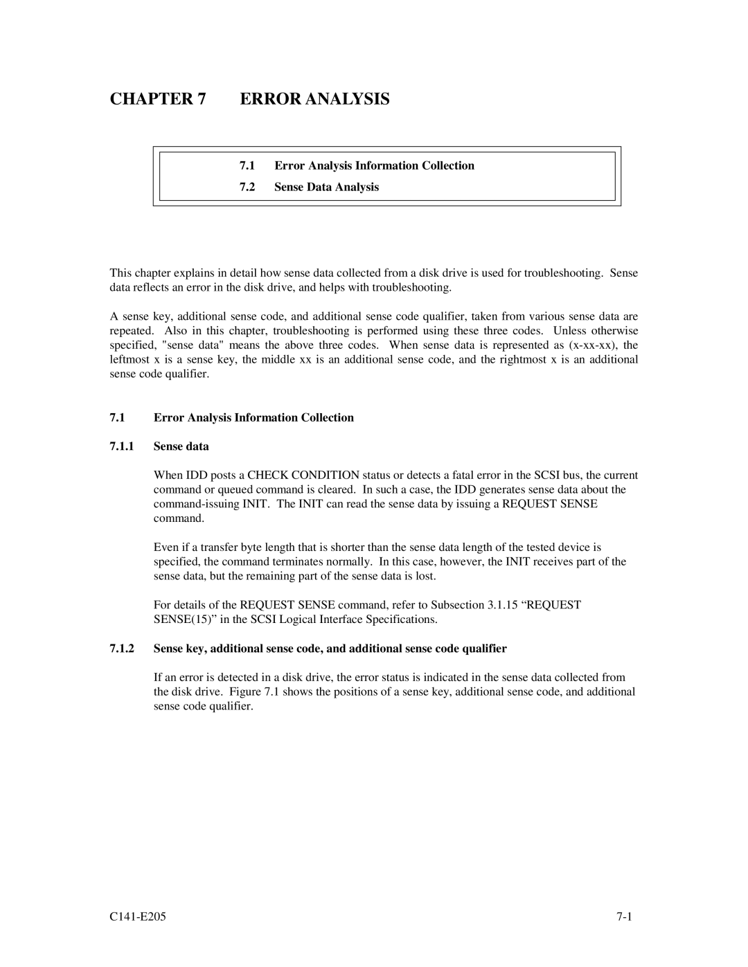 Fujitsu MAU3036NC/NP, MAU3073NC/NP, MAU3147NC/NP manual Error Analysis Information Collection Sense Data Analysis 