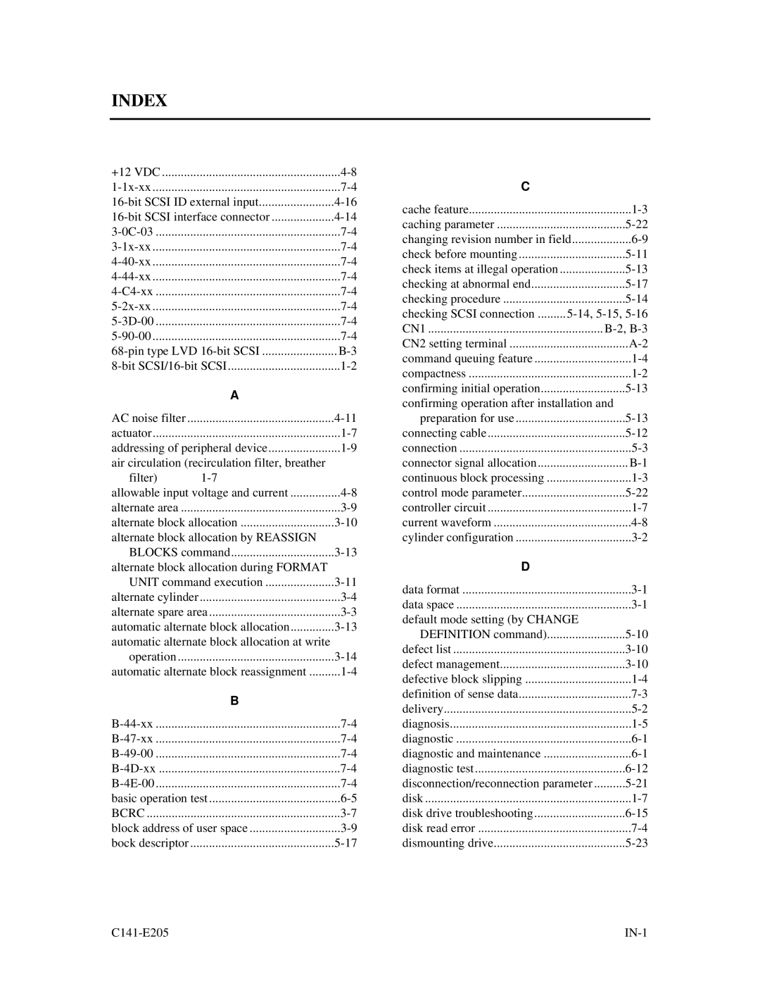 Fujitsu MAU3073NC/NP, MAU3147NC/NP, MAU3036NC/NP manual Index, Bcrc, CN1 