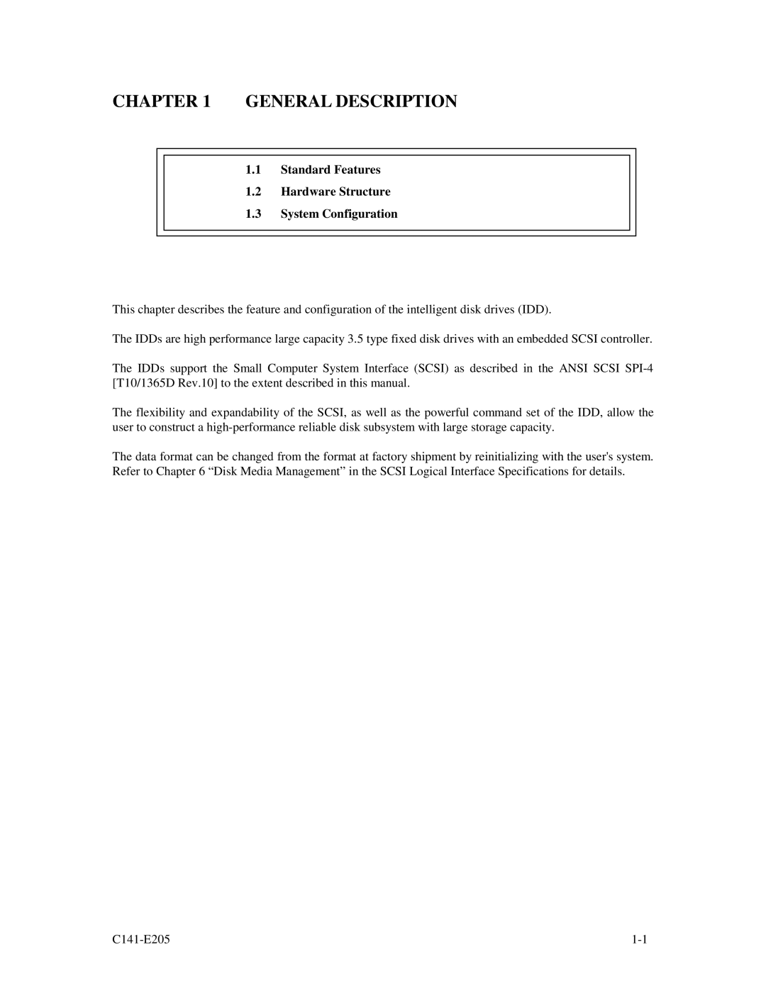 Fujitsu MAU3036NC/NP, MAU3073NC/NP manual General Description, Standard Features Hardware Structure System Configuration 