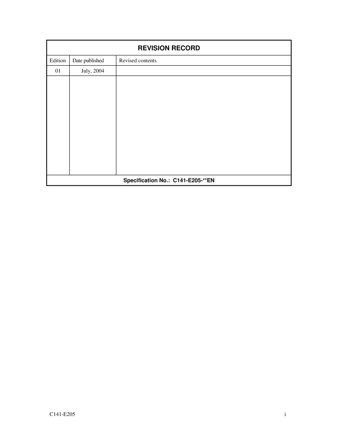 Fujitsu MAU3073NC/NP, MAU3147NC/NP, MAU3036NC/NP manual Revision Record 