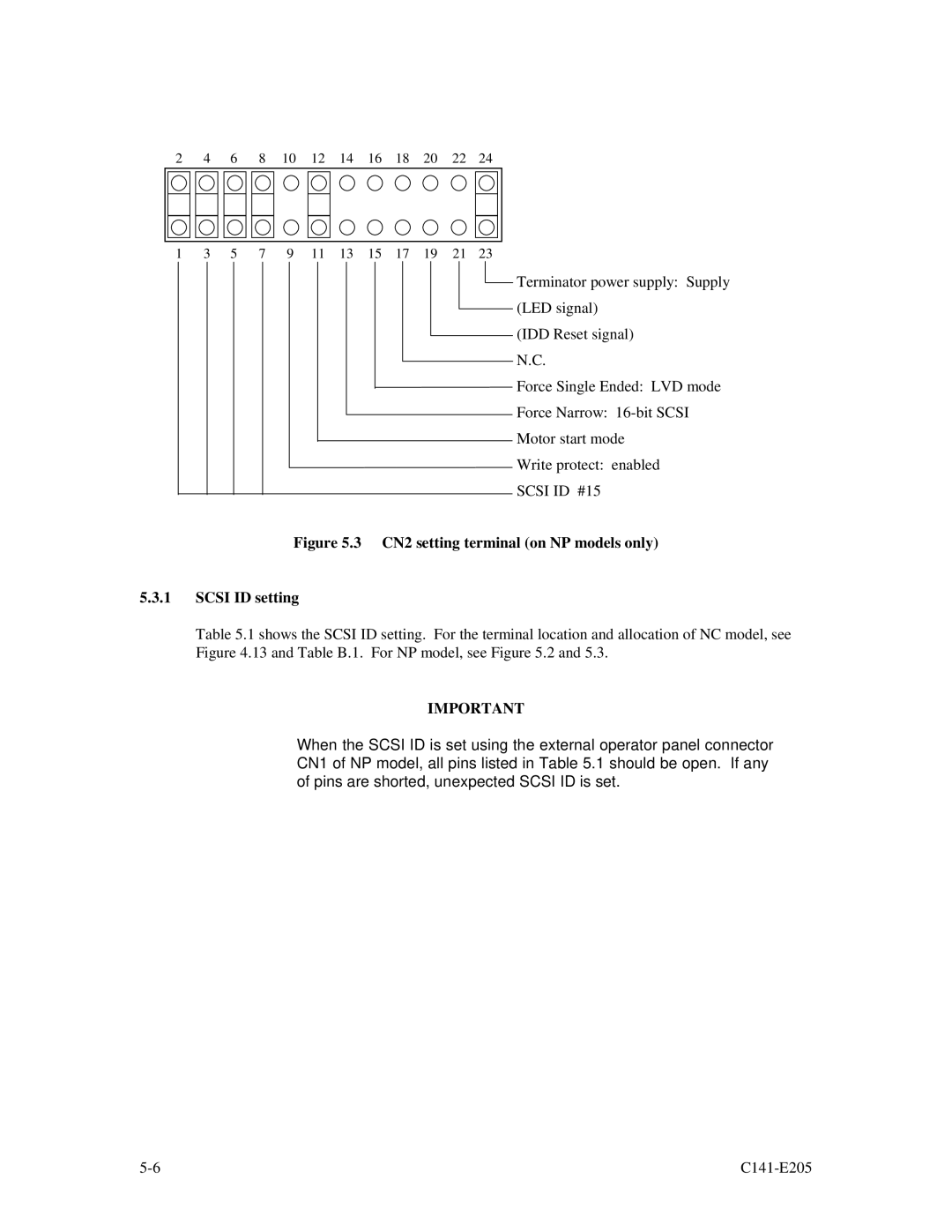 Fujitsu MAU3073NC/NP, MAU3147NC/NP, MAU3036NC/NP manual Scsi ID #15, CN2 setting terminal on NP models only Scsi ID setting 