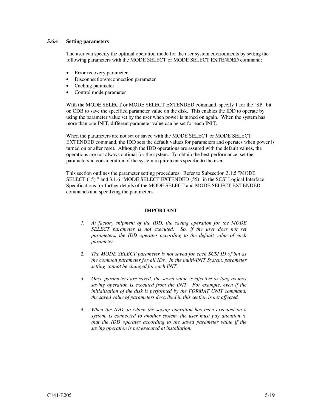 Fujitsu MAU3147NC/NP, MAU3073NC/NP, MAU3036NC/NP manual Setting parameters 