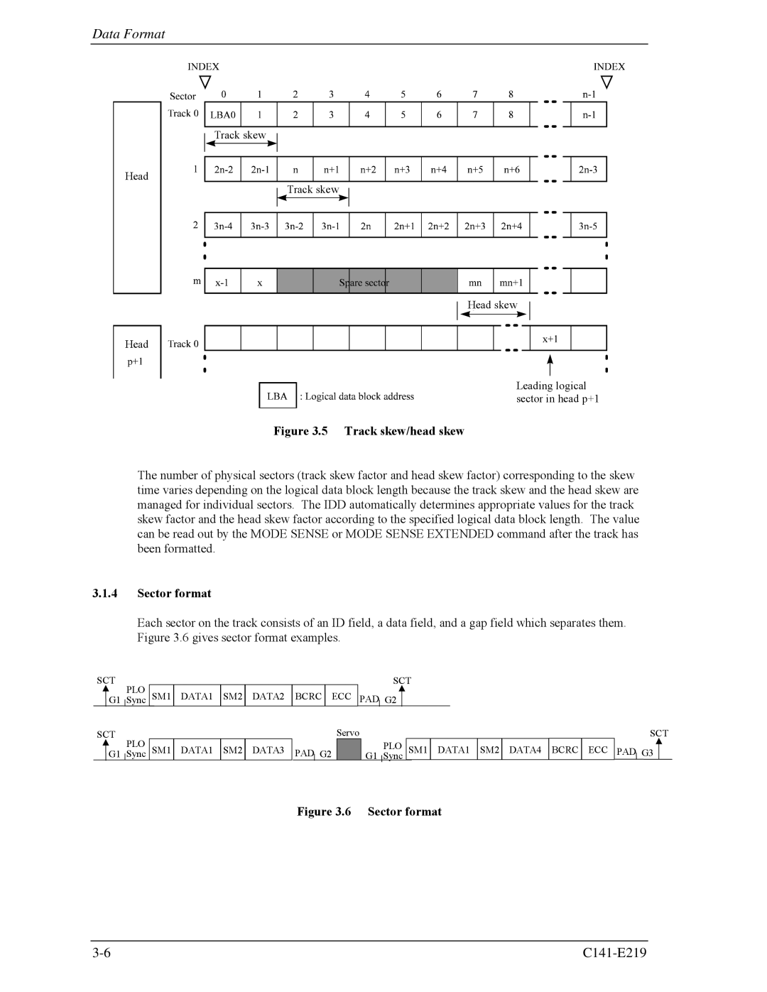 Fujitsu MAV2073RC, MAV2036RC manual Track skew/head skew, Sector format 