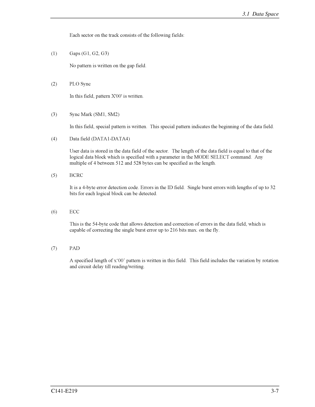 Fujitsu MAV2036RC, MAV2073RC manual Data Space 