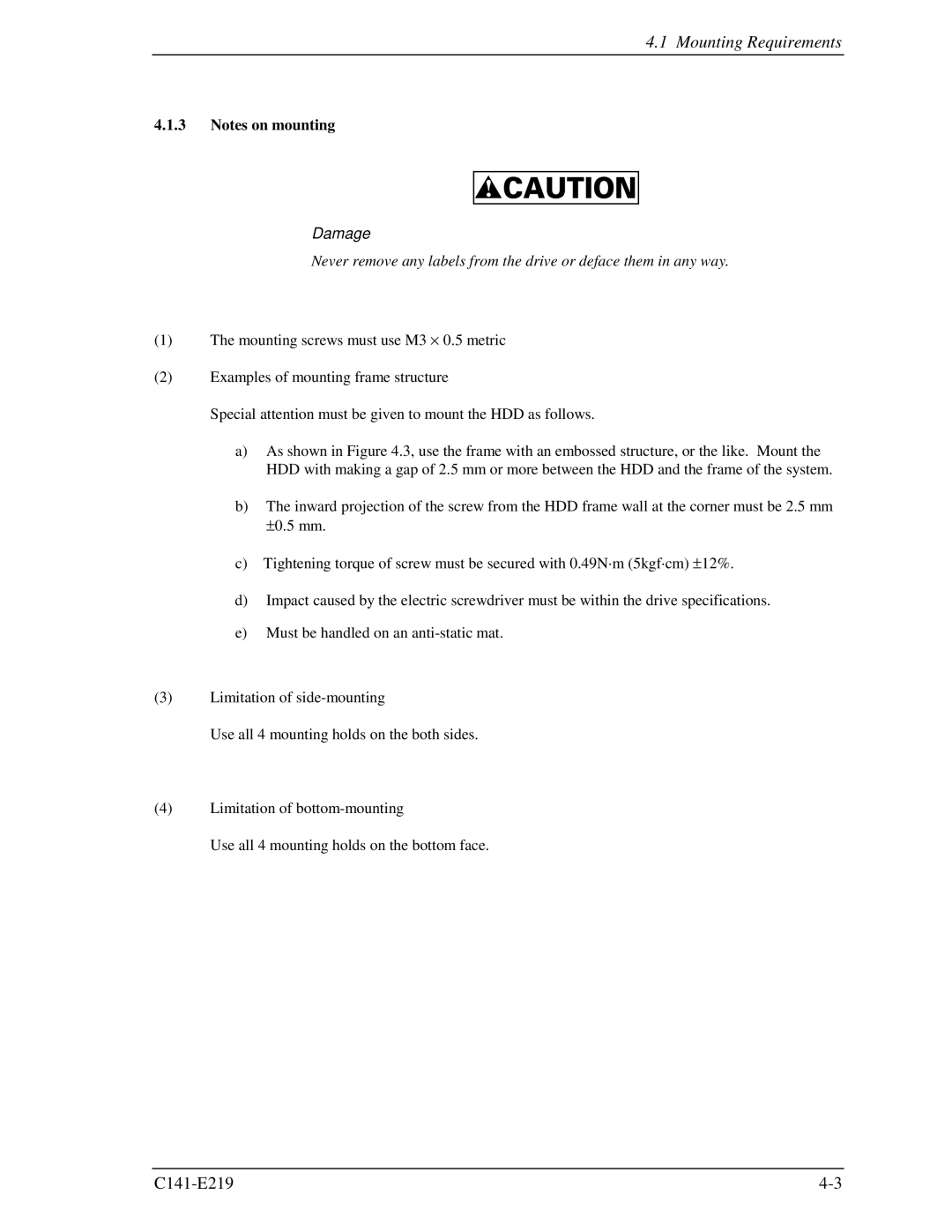 Fujitsu MAV2036RC, MAV2073RC manual Mounting Requirements 