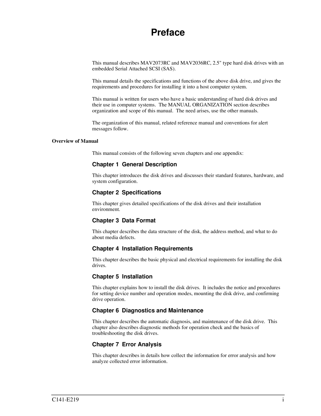 Fujitsu MAV2036RC, MAV2073RC manual Preface, Overview of Manual 