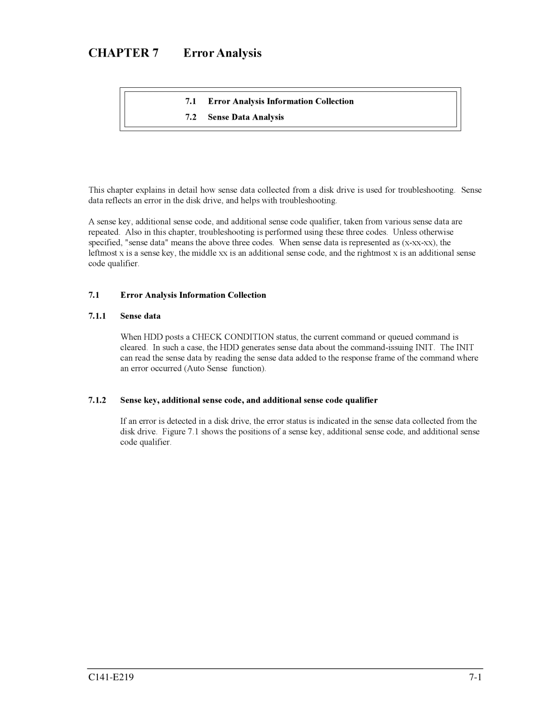 Fujitsu MAV2036RC, MAV2073RC manual Error Analysis Information Collection Sense Data Analysis 