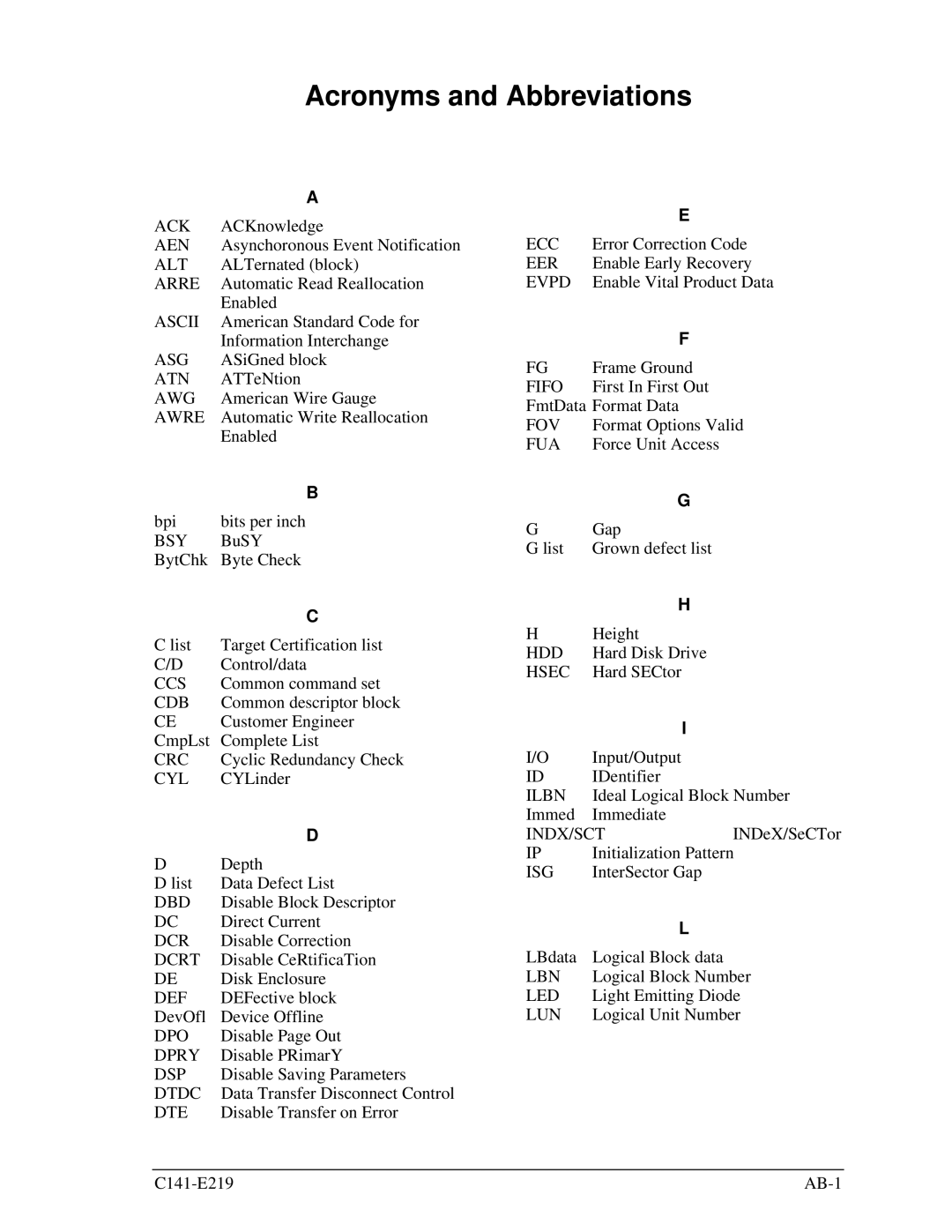 Fujitsu MAV2036RC, MAV2073RC manual Acronyms and Abbreviations 