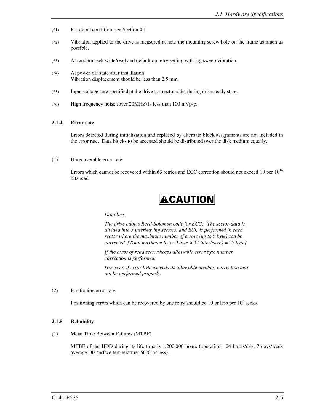 Fujitsu MAW3073fc, MAW3300FC, MAW3147FC manual Error rate, Reliability 