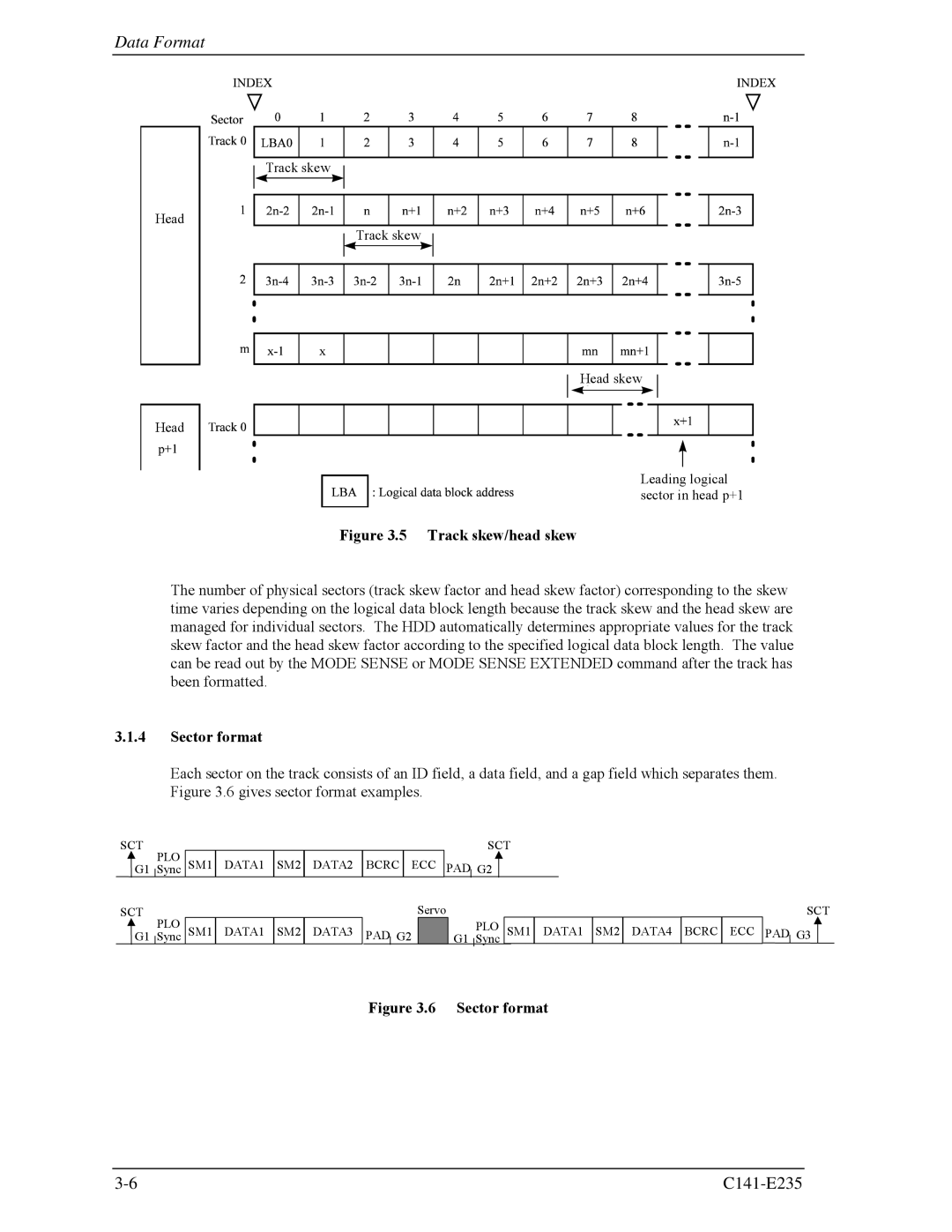 Fujitsu MAW3073fc, MAW3300FC, MAW3147FC manual Track skew/head skew, Sector format 